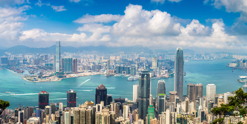 Una veduta aerea dello skyline di Hong Kong