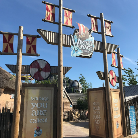 Entrance to queue of Viking Voyage at Tayto Park shows a heavily themed open area thats cont confining (Credit: Katapult Ltd)