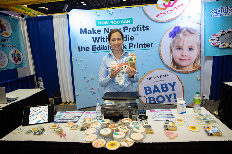Edible 3D printer poses with her product 