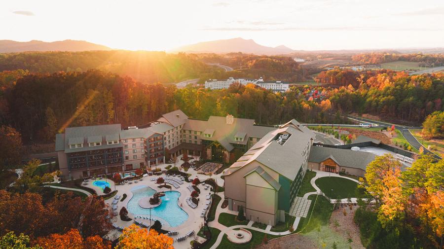 Aerial overview of Dollywood's HeartSong Lodge and Resort