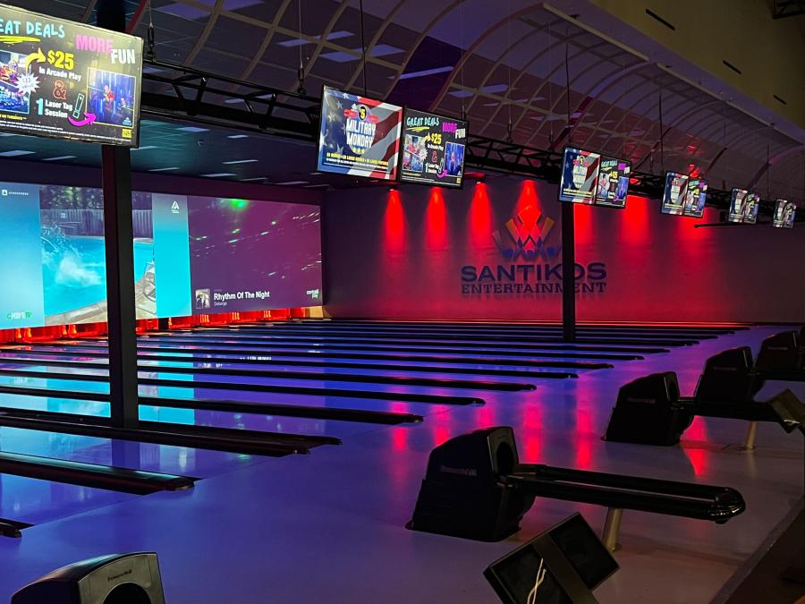 Bowling alley inside Santikos Entertainment Cibolo located in Texas