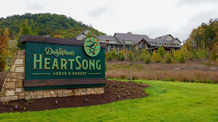 Entrance sign of Dollywood's HeartSong Lodge and Resort
