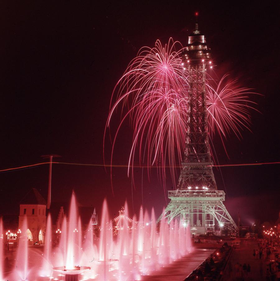 Fireworks illuminate the night sky during Kings Island's early years