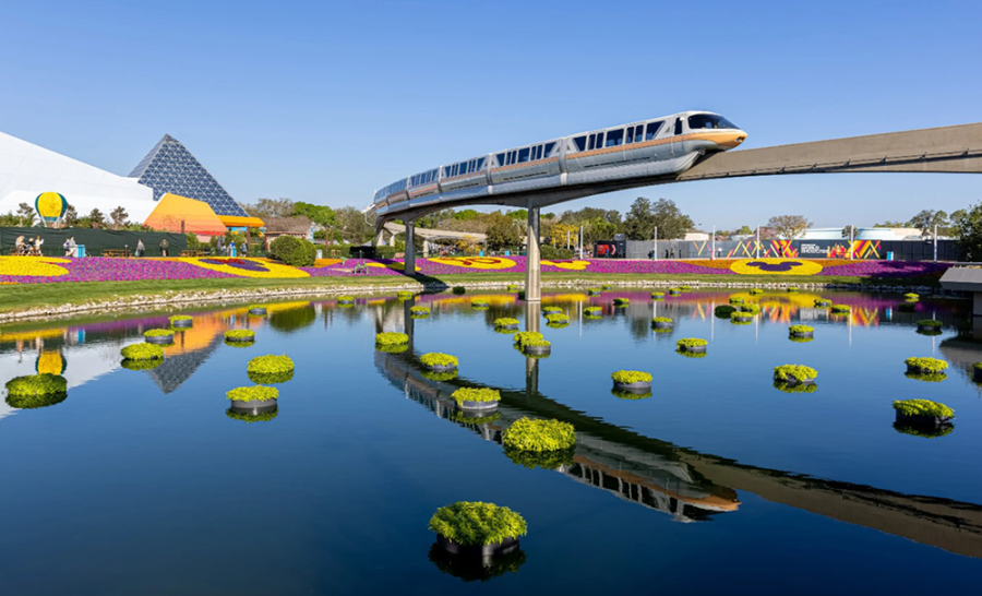 Monorail over the lake in Epcot 