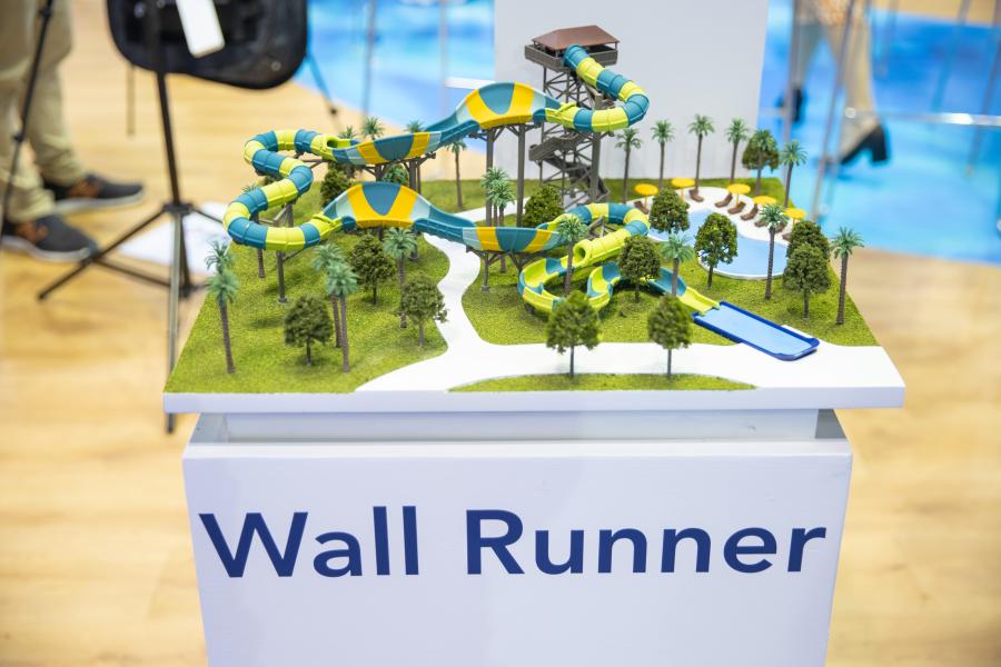 Close-up of scale model design of Wall Runner from WhiteWater seen at IAAPA Expo 2023