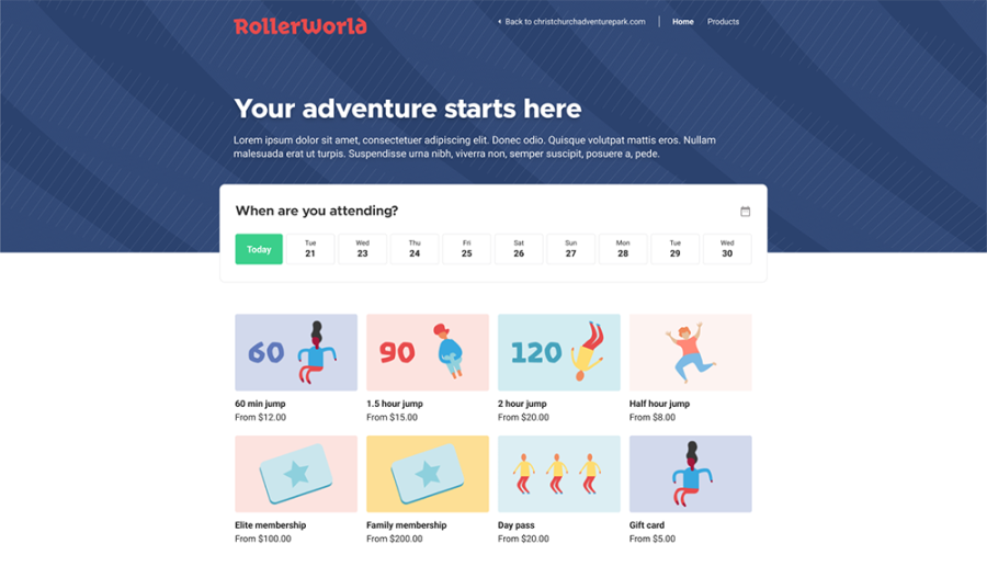 Ejemplo de página web de RollerWorld