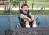 A child in a wheelchair plays on an accessible swing at Morgan's Wonderland water park